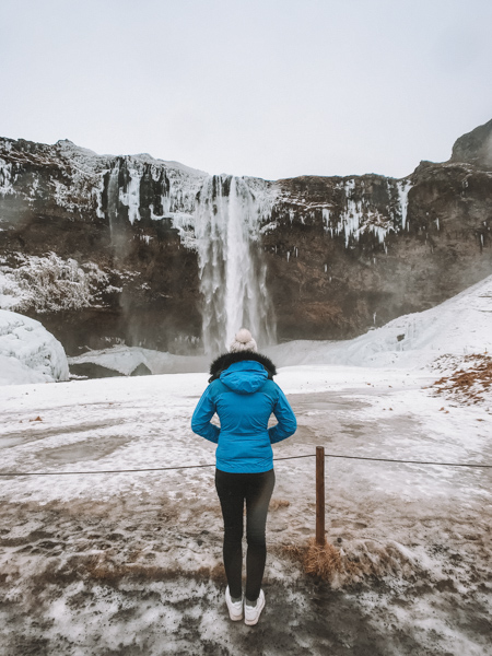 Seljalandsfoss Waterfall in winter in Iceland