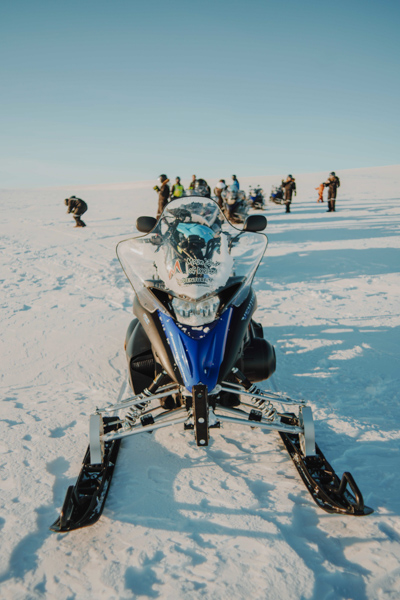 Snowmobile on icy ground in Iceland