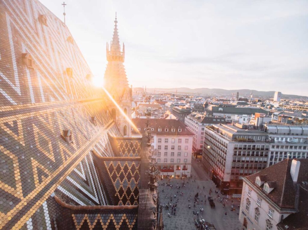 The sunset at St Stephens Cathedral in Vienna