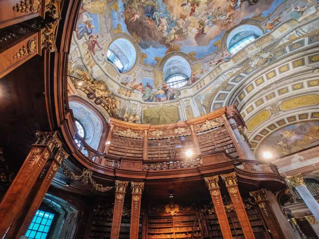 The frescoes and bookshelves at Austria's National Library State Hall