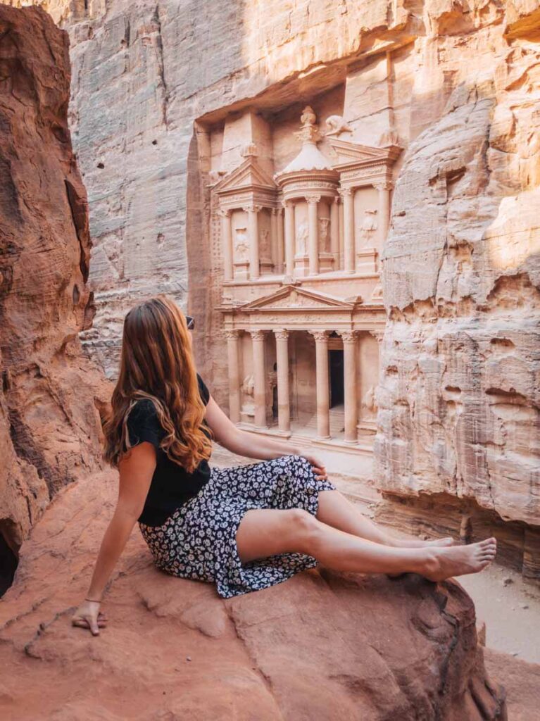 Girl in front of the Treasury in Petra, Jordan