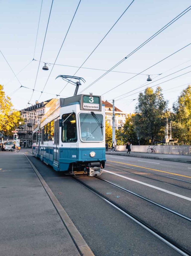 Tram on bridge in Zurich