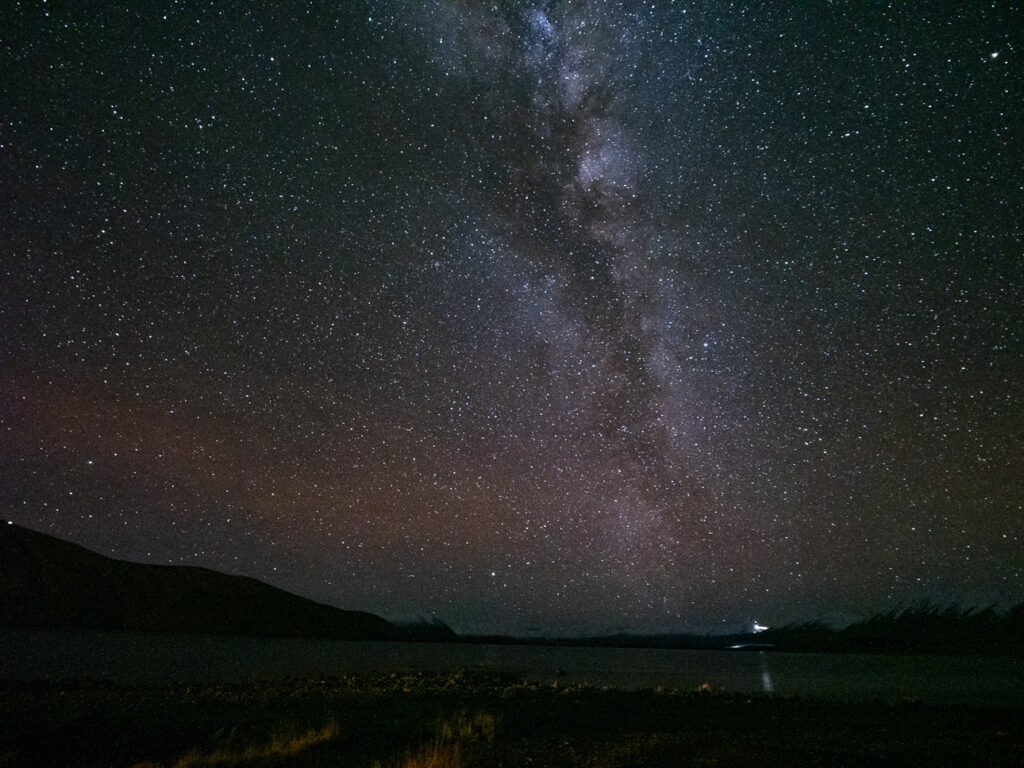 The Milky Way rising above the horizon at Lake Tekapo in the Aoraki Mackenzie International Dark Sky Reserve