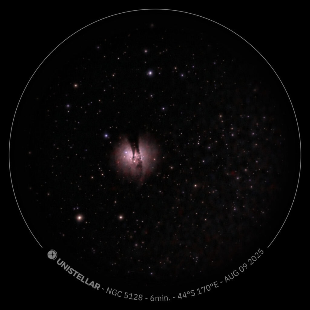 The Centaurus A galaxy NGC 5128 captured through a Unistellar telescope on a Chameleon Stargazing tour at Tekapo