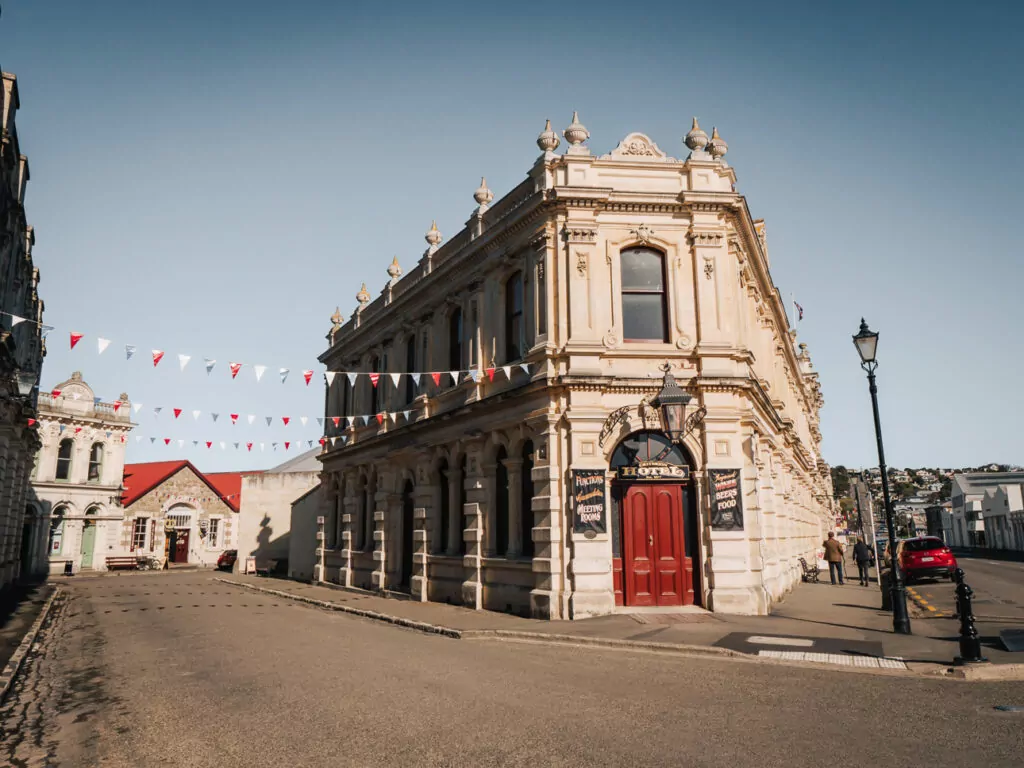 Ornate, classic Victorian heritage architecture of a building in Oamaru's town centre.