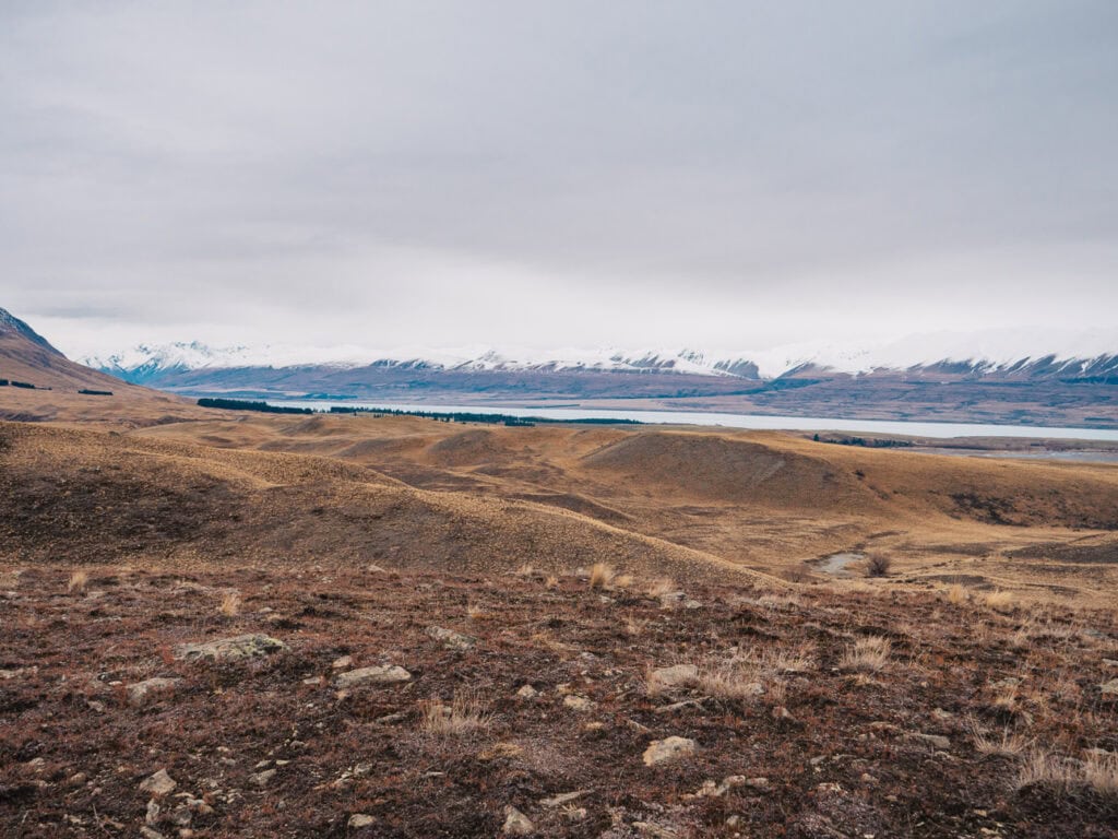 View of Lake Tekapo from a high country station on a 4WD tour, a popular Tekapo highlight