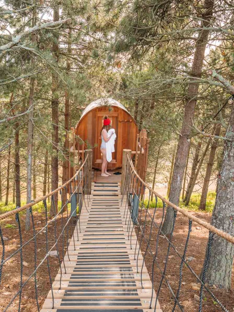 nest treehouse sauna swing bridge
