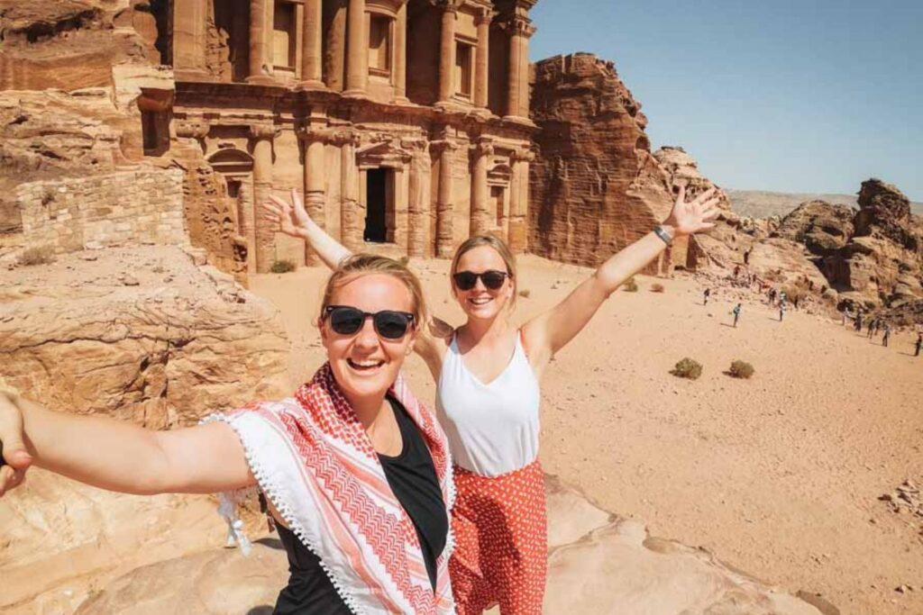 two friends travelling together in Jordan