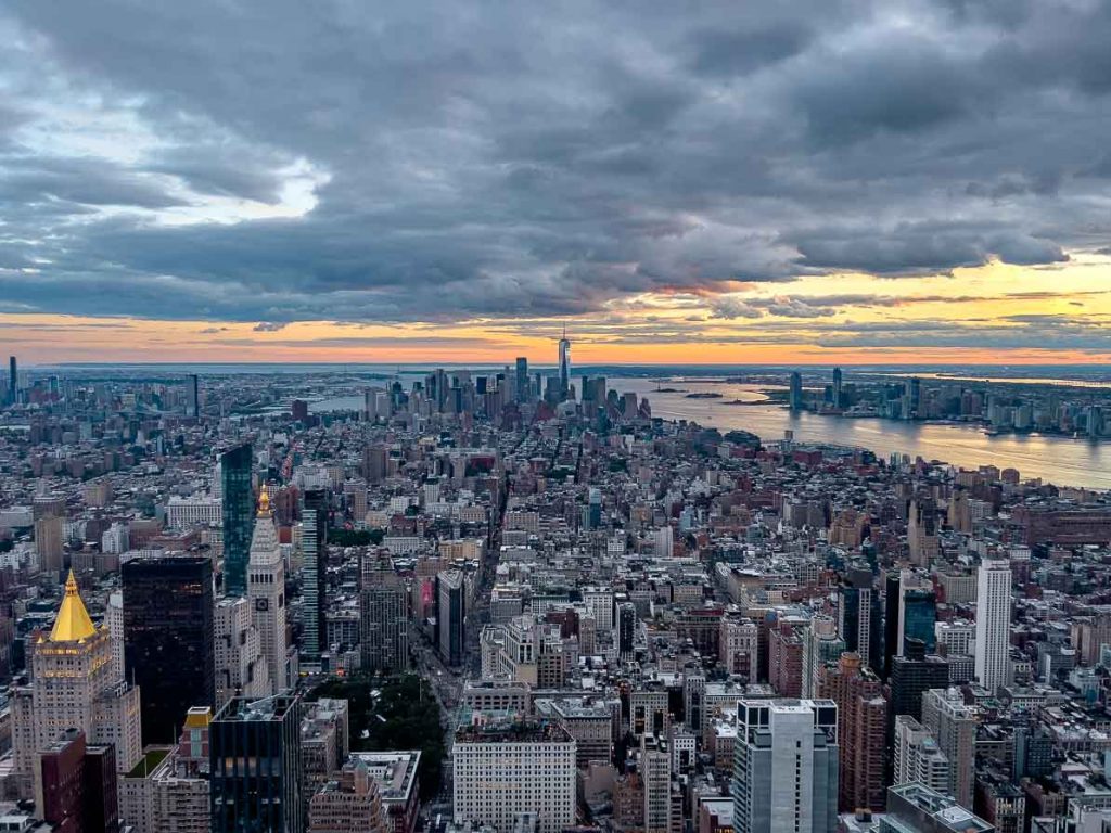 the view from the empire state building at sunset