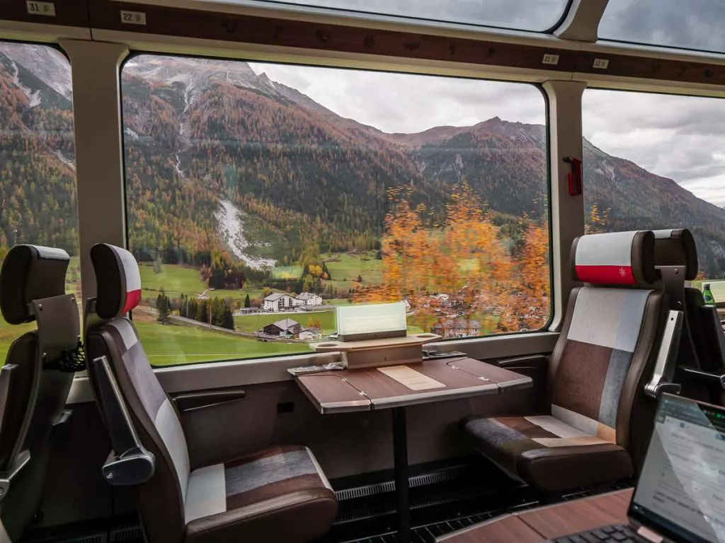 glacier express train window in switzerland