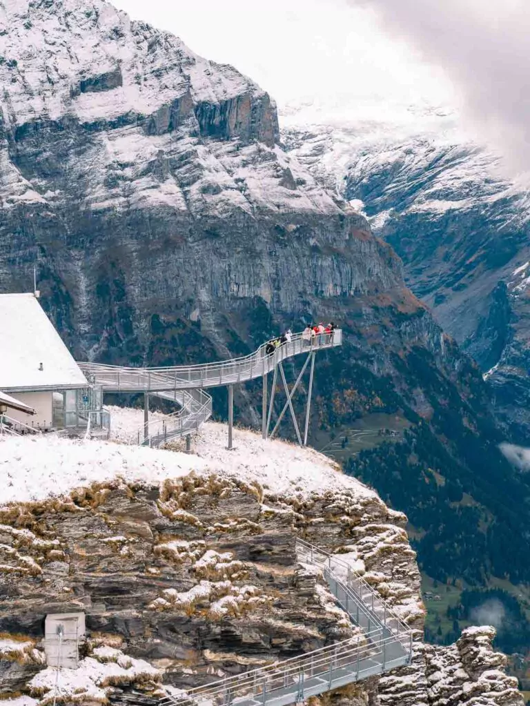 The Tissot Cliff Walk at Grindelwald First, a platform suspended above the cliffs with an expansive view of the alpine landscape