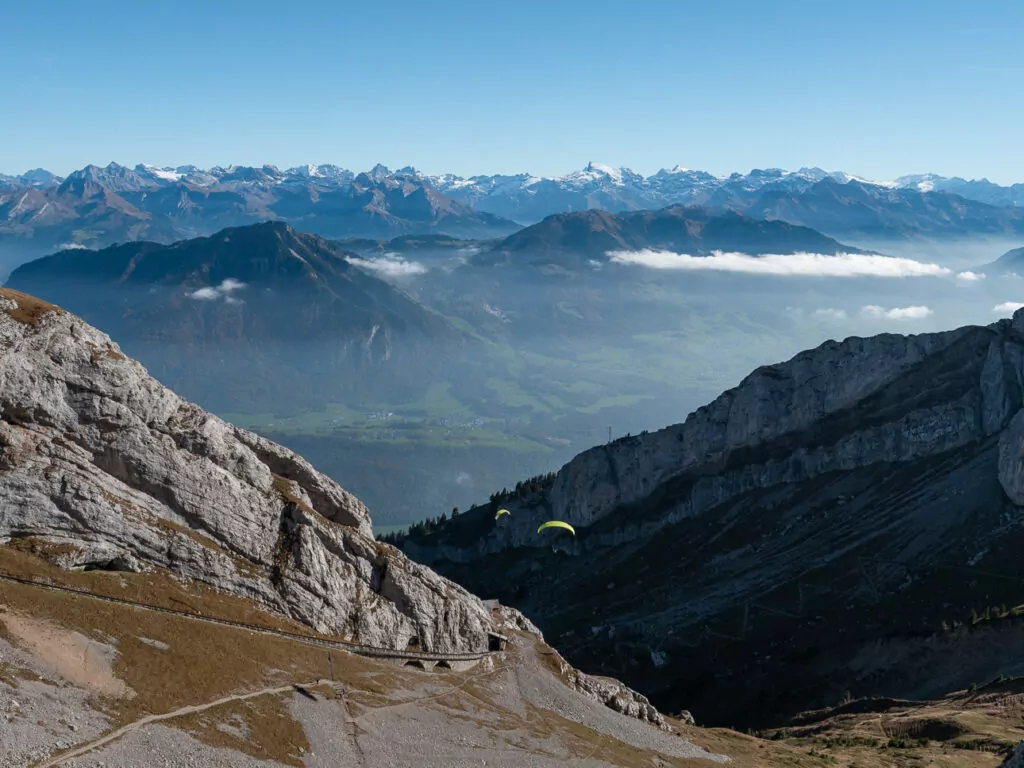 Panoramic view of the Swiss Alps from Mount Pilatus summit