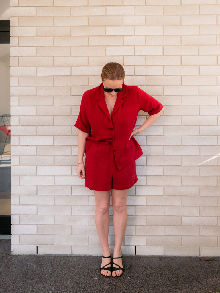 Burnt orange muslin top and shorts set from Mua Xuan Spring tailor in Hoi An