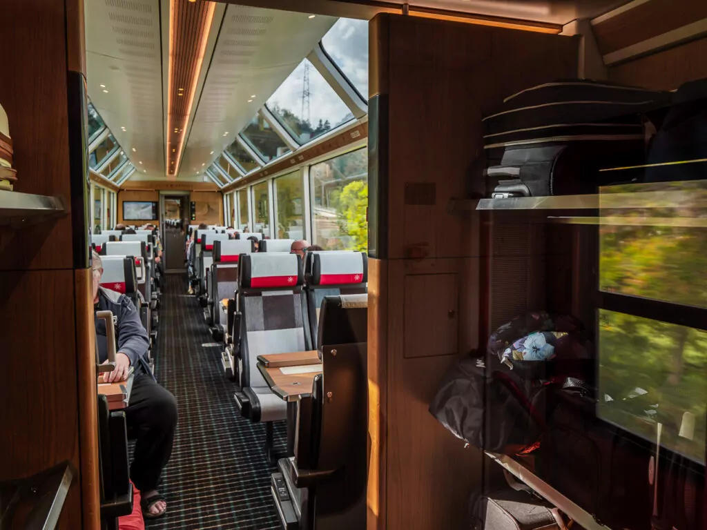Glacier Express second class seating with panoramic windows