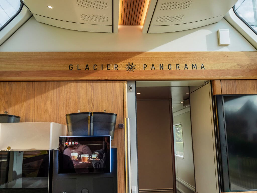 The Glacier Panorama bar car interior on the Glacier Express