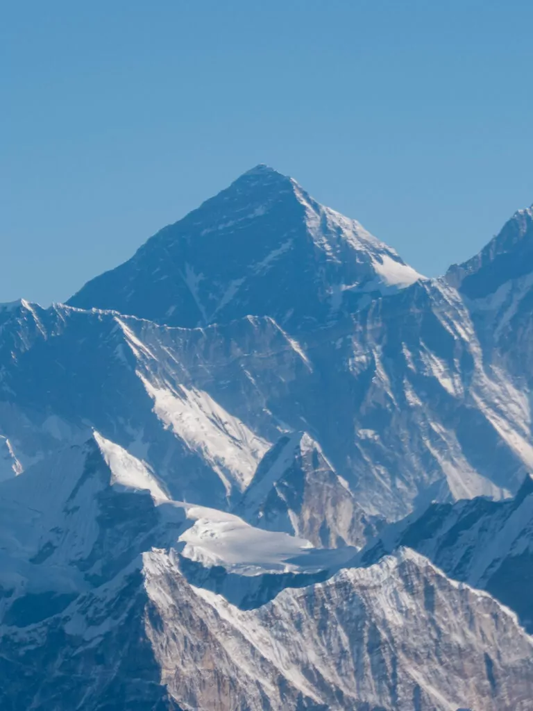 Sharp snow-capped Everest summit seen up close from a scenic flight over the Himalayas with One Life Adventures Nepal