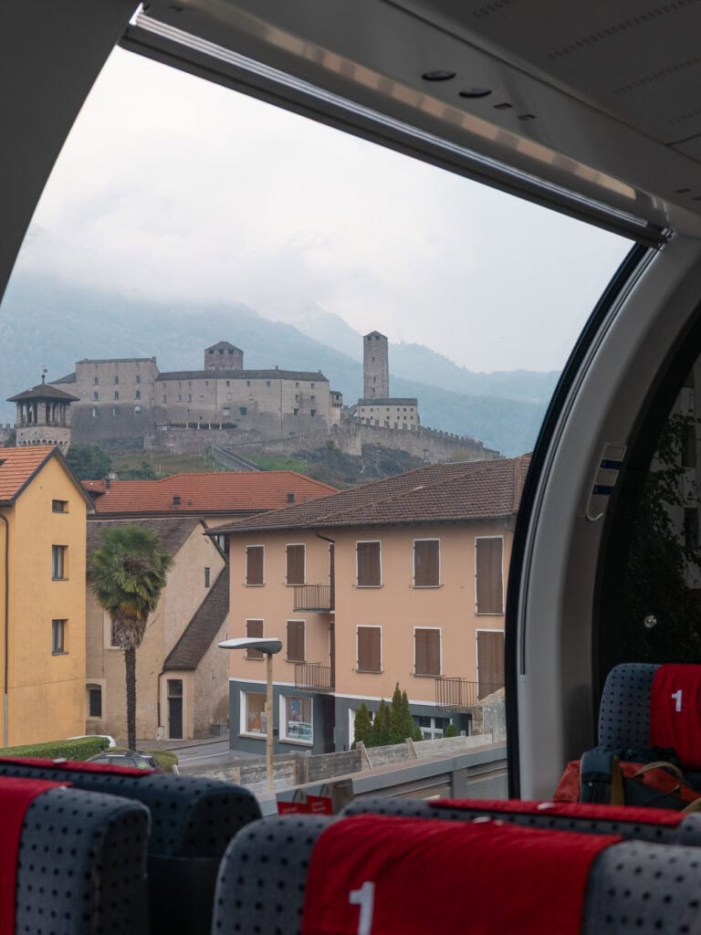 One of Bellinzona's UNESCO-listed medieval castles perched on a hill above the town