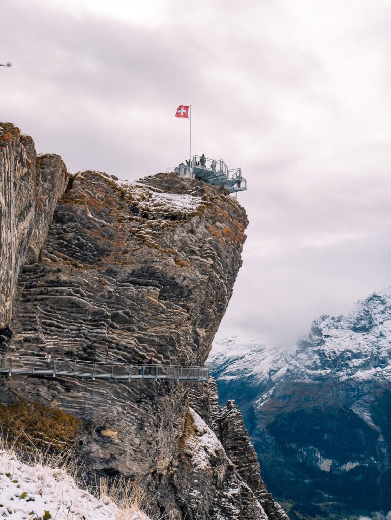 Grindelwald First cliff walk platform on a rocky mountain edge