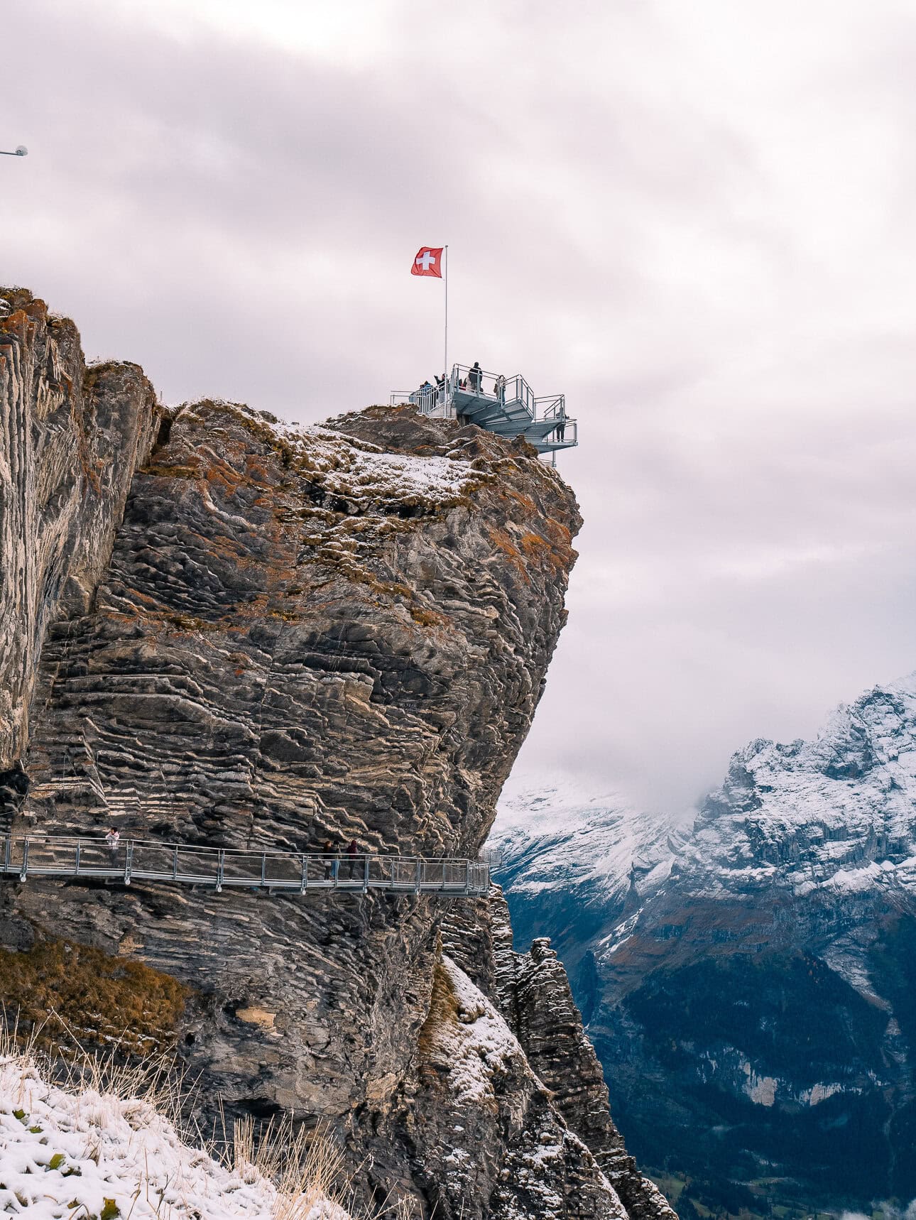 Grindelwald First cliff walk platform on a rocky mountain edge