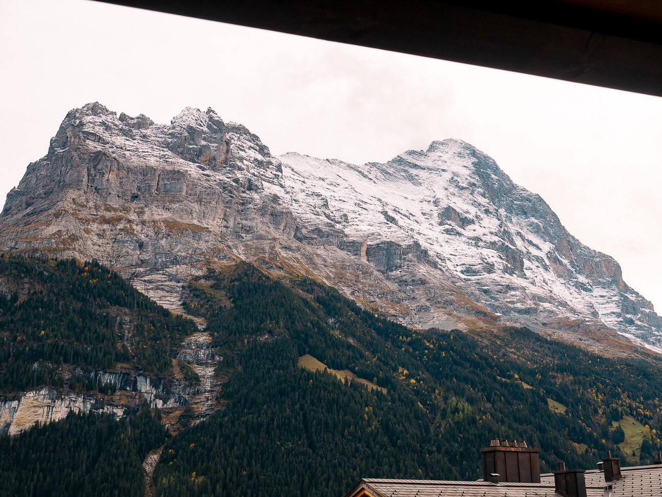 Snow dusted mountain peaks above Grindelwald in the Bernese Oberland