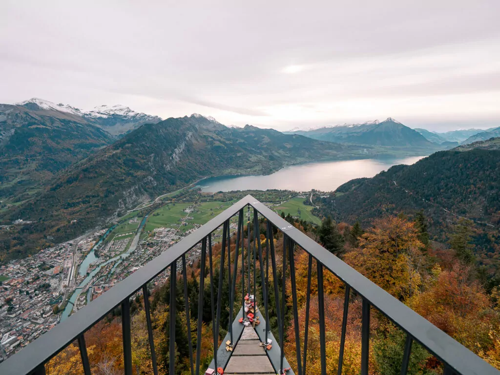 Two Lakes Bridge at Harder Kulm overlooking Interlaken, Lake Thun and Lake Brienz