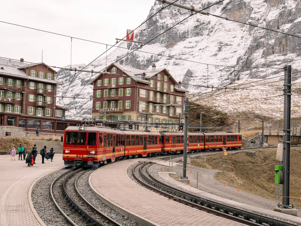 Snow covered mountain scenery near Jungfraujoch in the Bernese Oberland