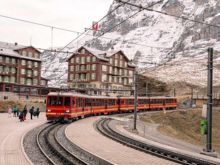 Snow covered mountain scenery near Jungfraujoch in the Bernese Oberland