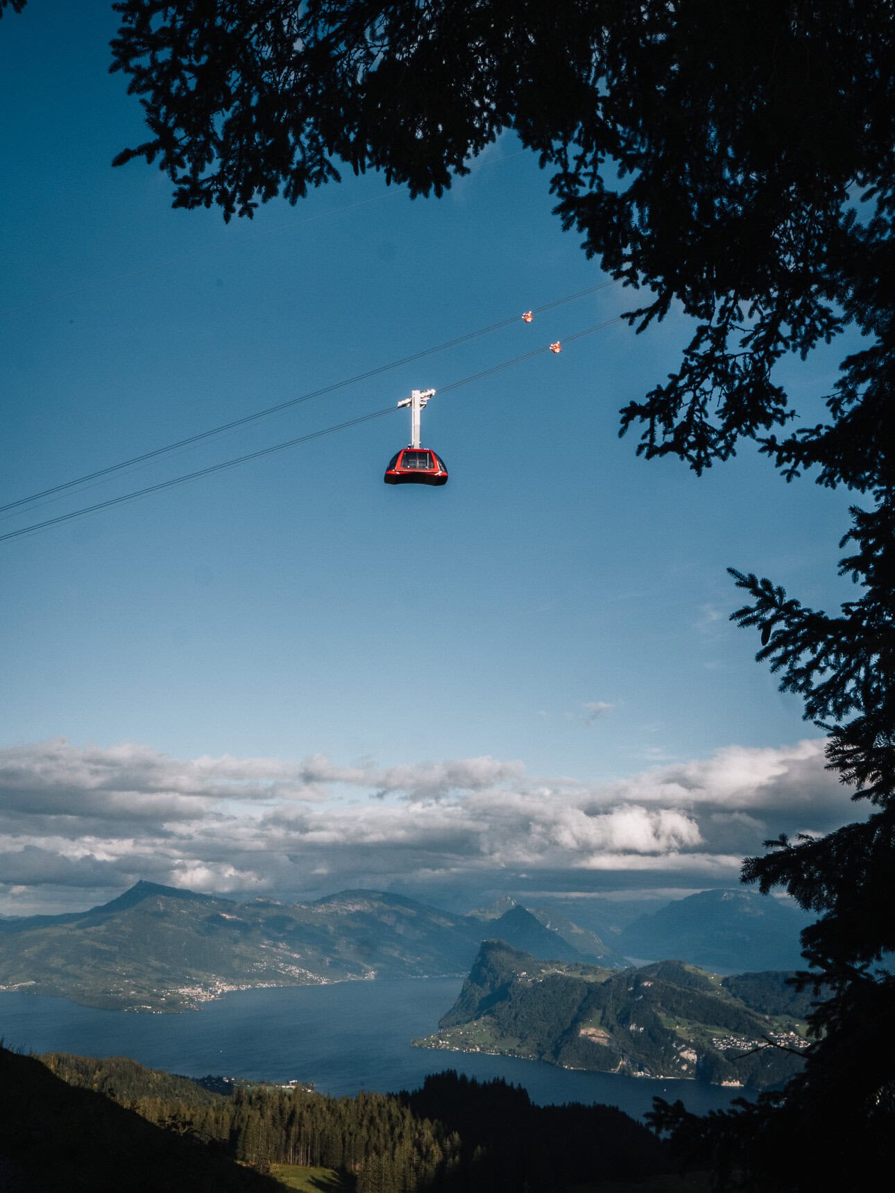 Pilatus aerial cable car above Lake Lucerne