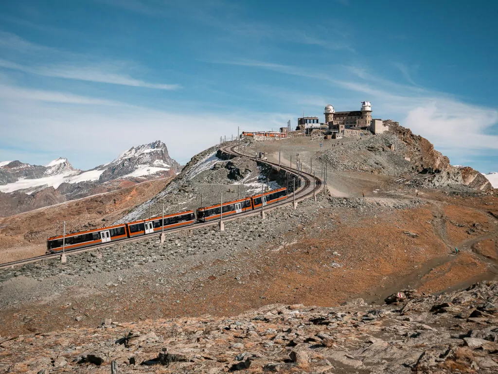 Gornergrat train approaching the summit station in Zermatt