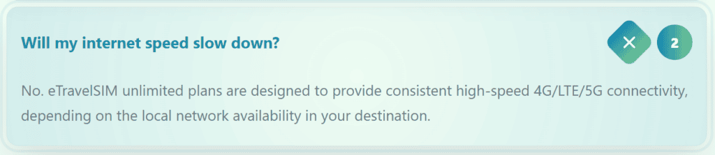 ETravelSIM marketing line promising no hidden restrictions
