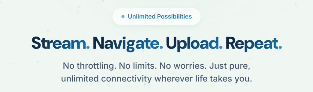 ETravelSIM banner repeating the no limits, no throttling message