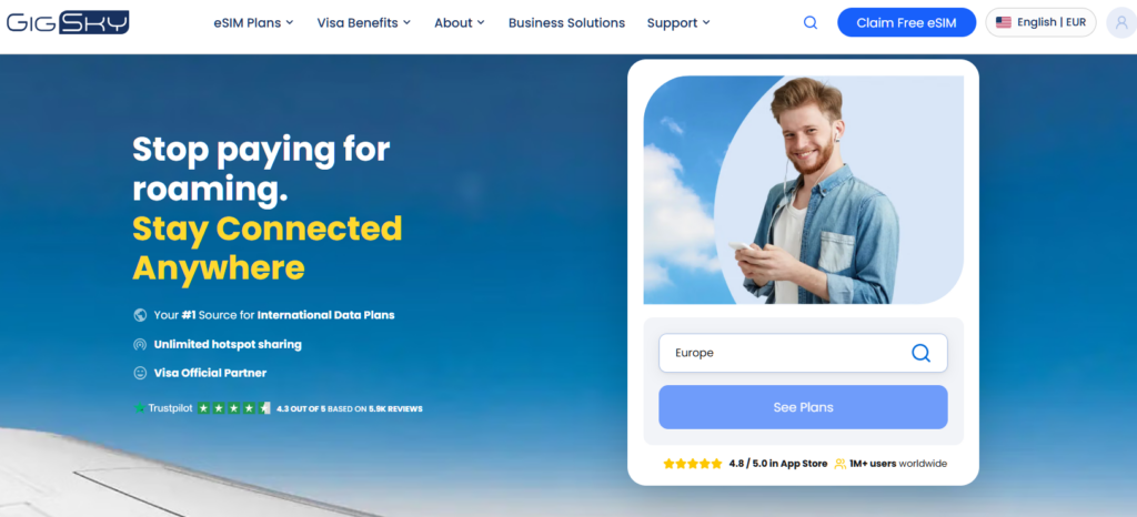 GigSky website homepage